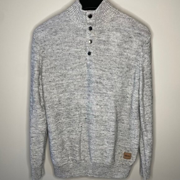 Wayne Gretzky Collection Long Sleeve Partial Button-Up Light Gray Knit Sweater - Picture 2 of 12